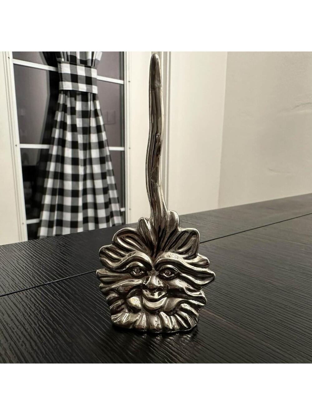 Metal Sun Man Face Ring Holder Jewelry Stand Fantasy Mythical Decor Figure, EUC